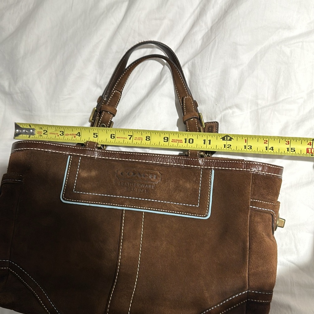 Vintage Practically New Condition Coach Leather Suede Brown w/ Blue - Picture 11 of 13